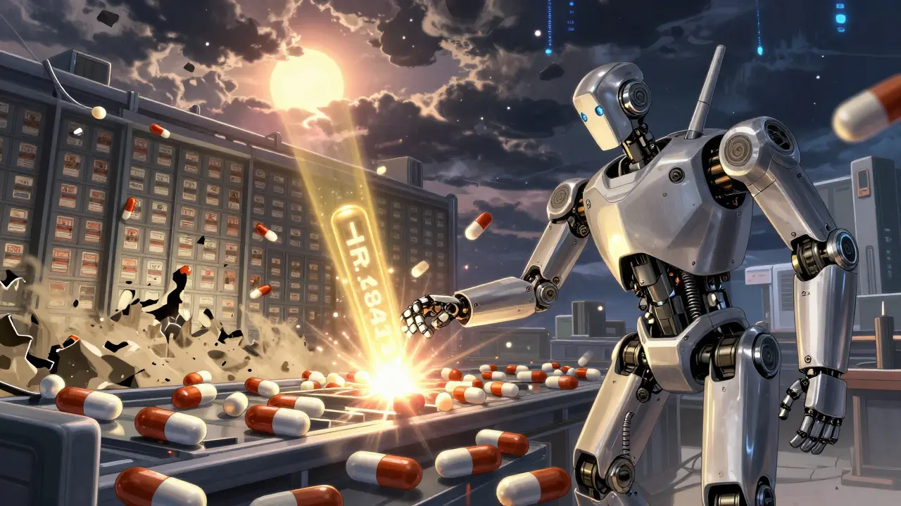 Robots build generic drugs under a legislative beacon that shines clarity on stalled approvals.