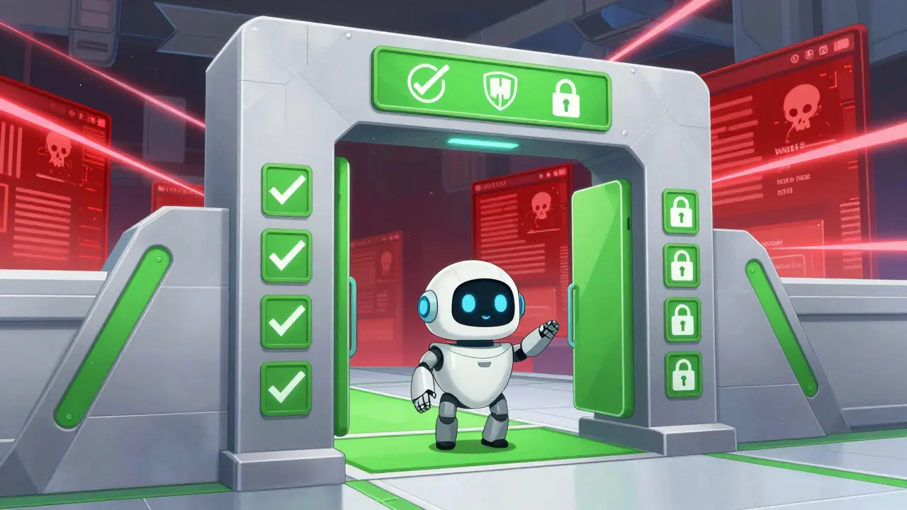 Safe digital pharmacy gateway guided by a helper robot