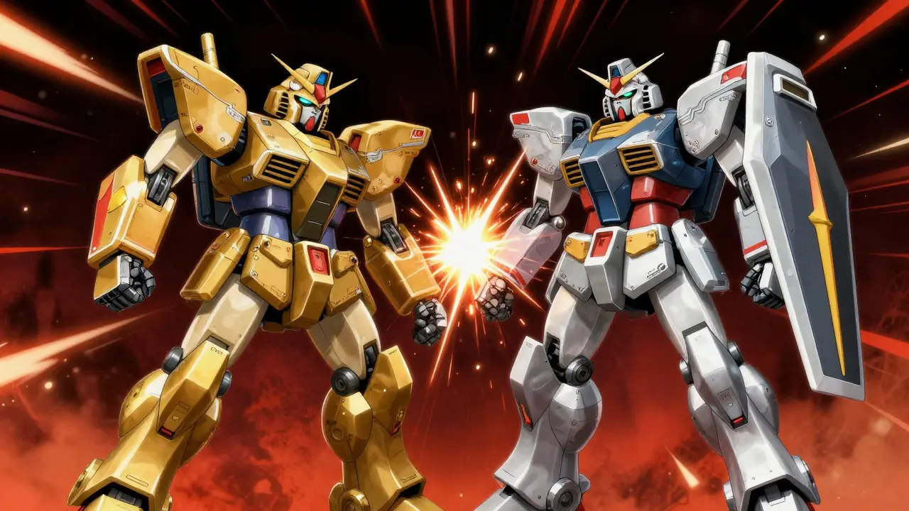 Two robot pills clashing to show brand vs generic differences