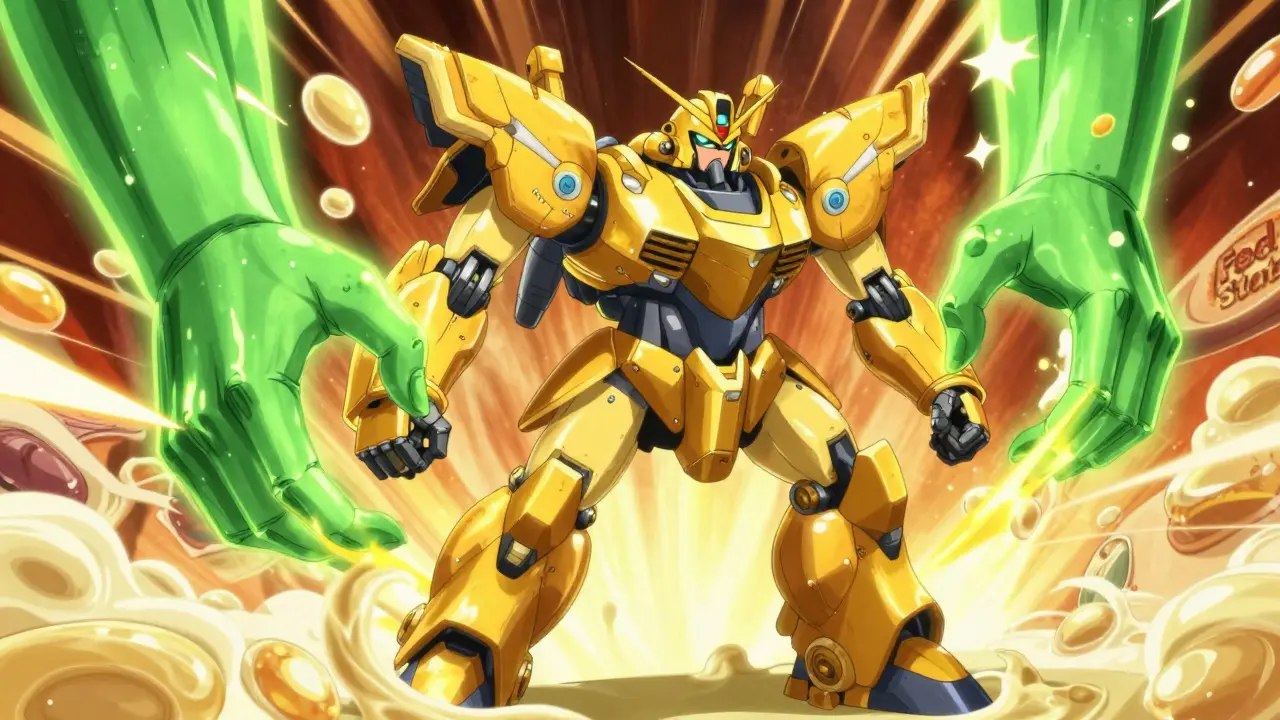 Yellow super robot boosted by fat molecules in fed state