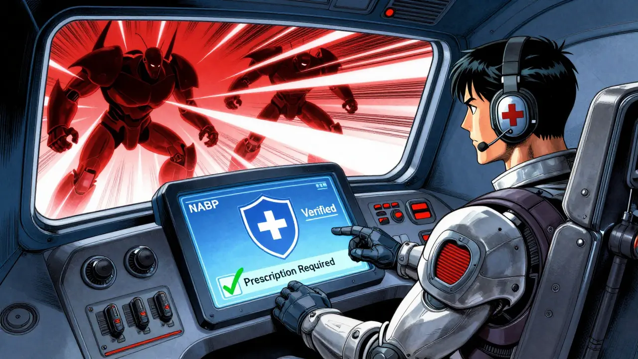 Mecha pilot blocking scam drug robots with shields