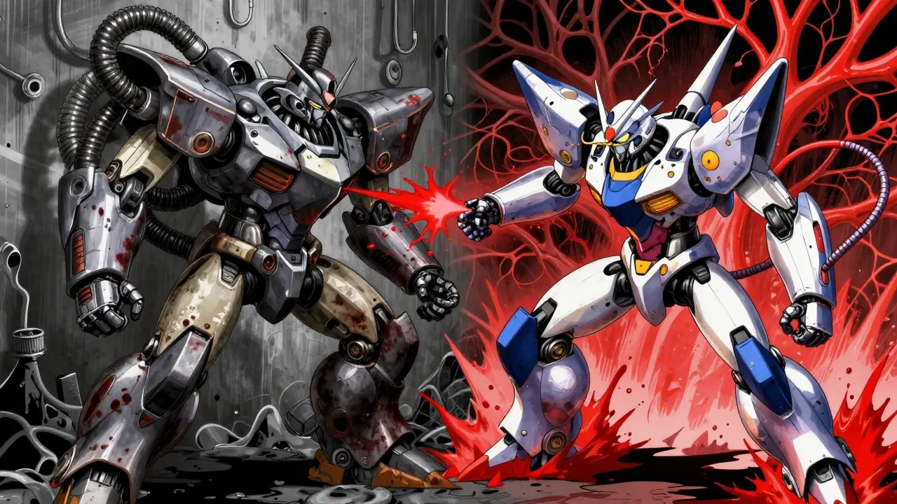 Two mechs illustrating clot blockage versus vessel rupture