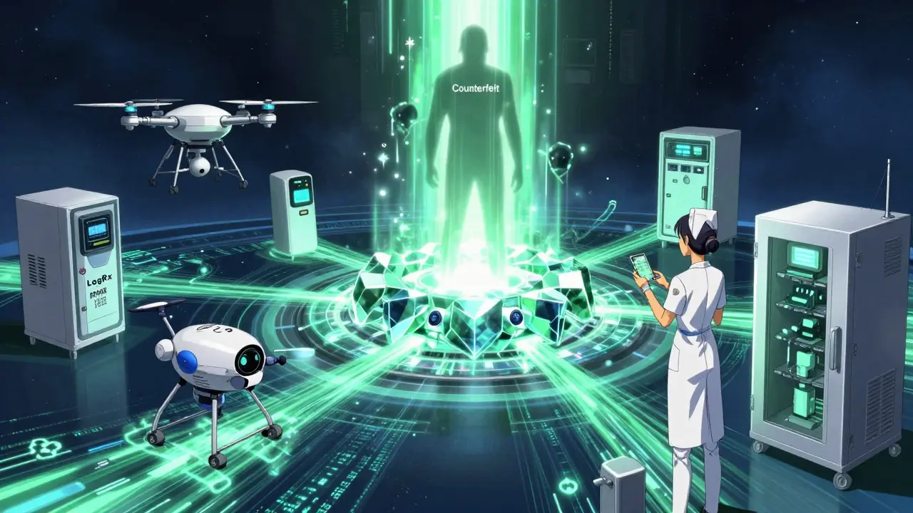 Blockchain crystal connecting various medical robots to defeat counterfeit drug threats
