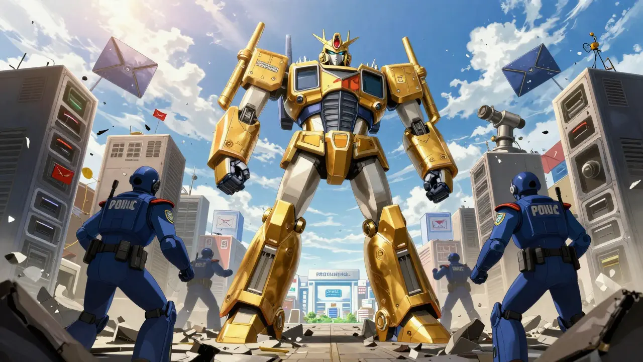 Golden regulation robot defeating illegal pharmacy server machines