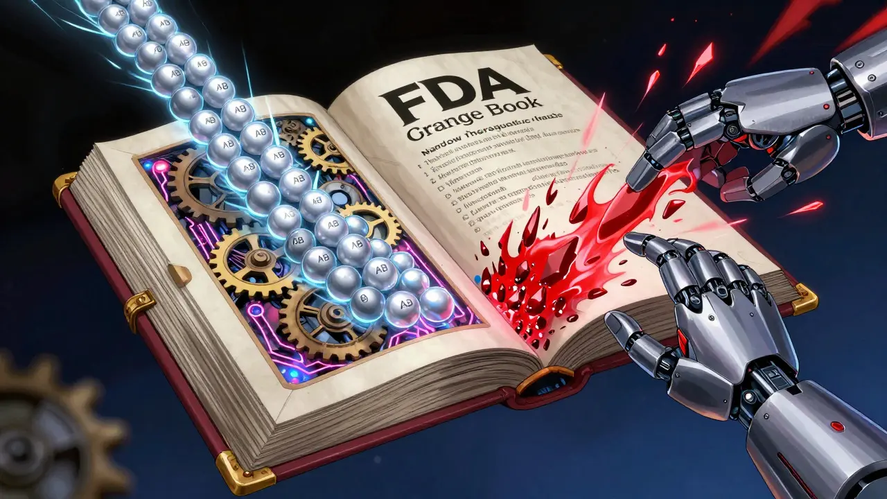 Mechanical book showing drug equivalence and risks