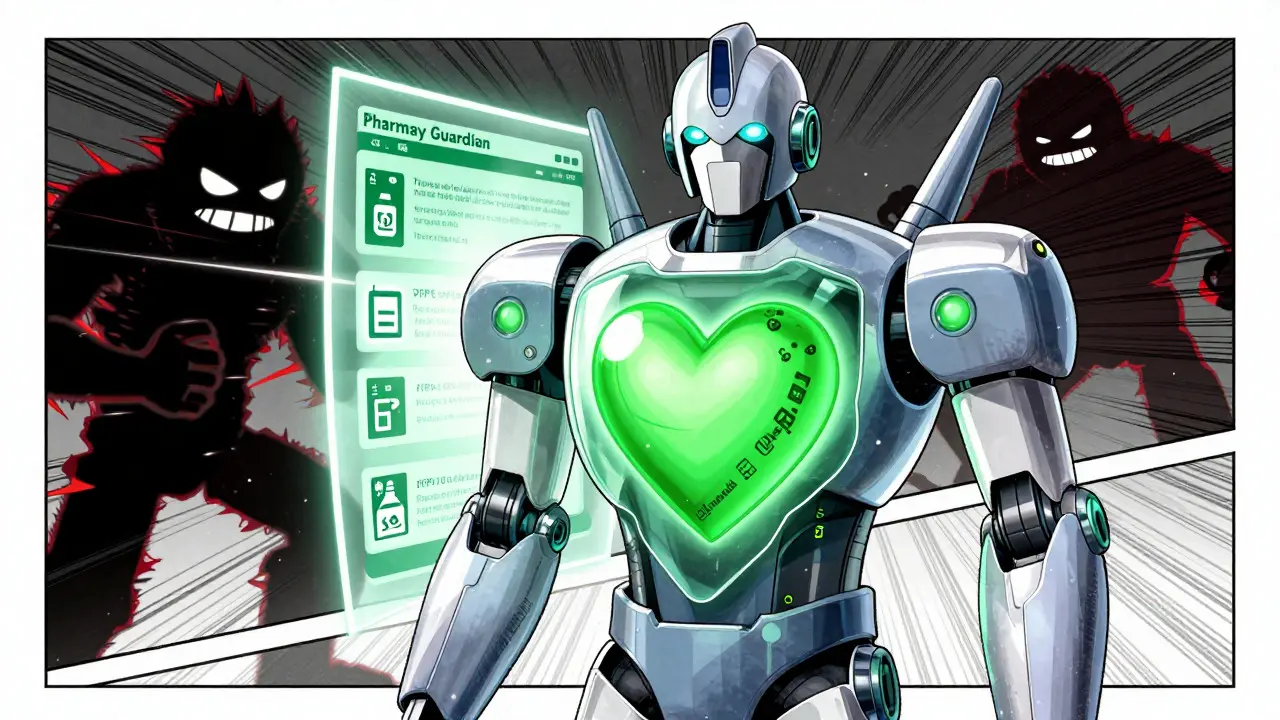 Robot guardian protecting against fake pharmacy scams
